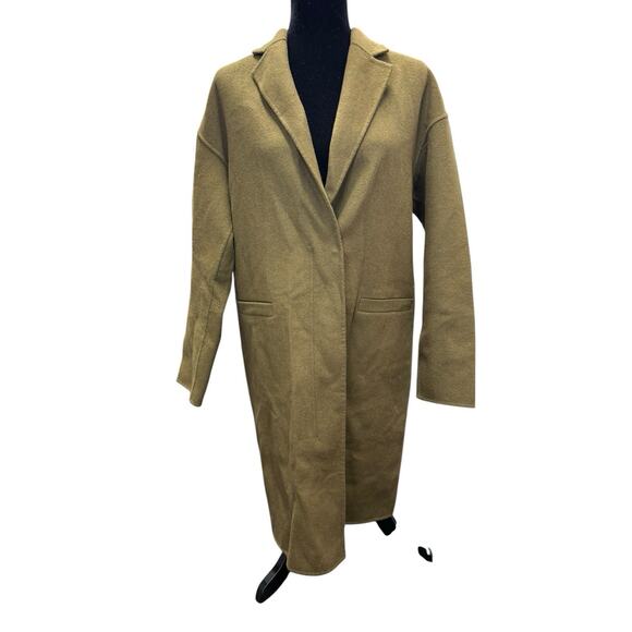 ZARA Wool Blend Minimalist Overcoat Small Olive Brown Classic Fall Coat - Picture 5 of 12